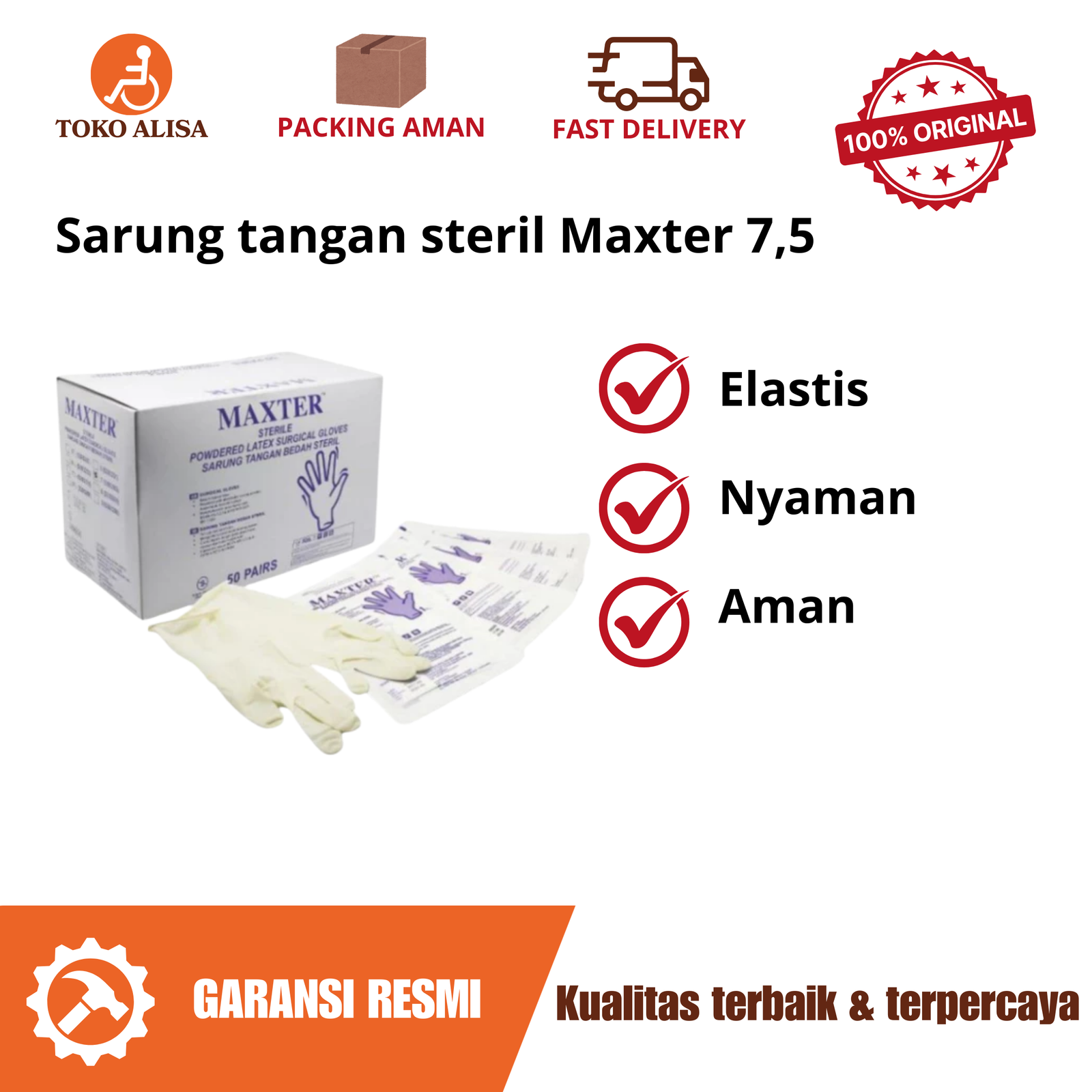 Sarung tangan steril Maxter 7,5
